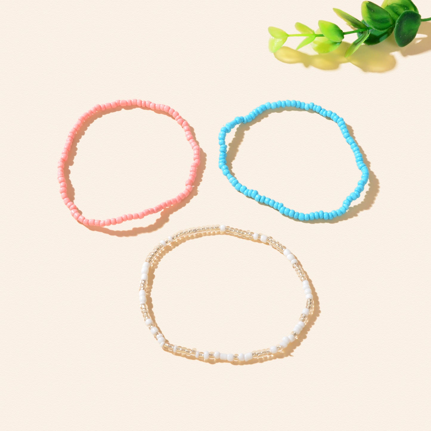 3pcs Bohemian Handmade Colorful Seed Beads Layered Anklets Holiday Beach Jewelry
