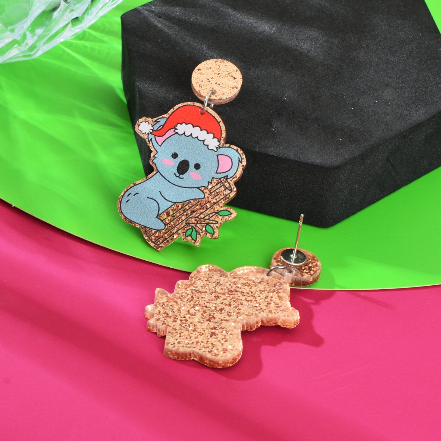 Christmas Gift Series Jewelry Shiny Acrylic Koala Chunky Party Fesvital Earrings