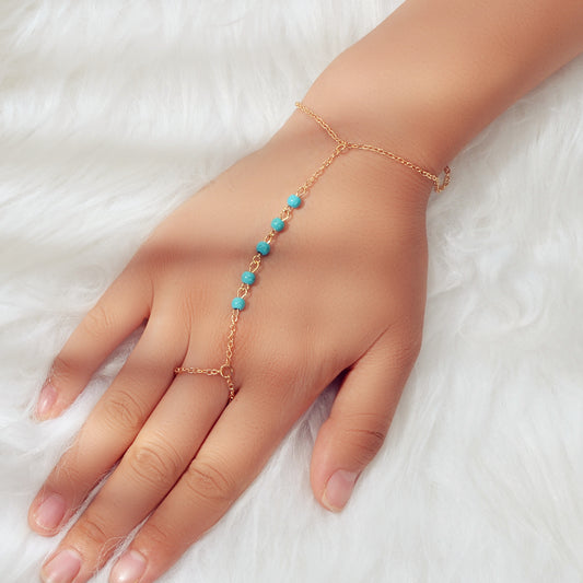 Trendy Jewelry Gold Silver Chain Turquoise Boho Chic Slave Bracelet with Finger