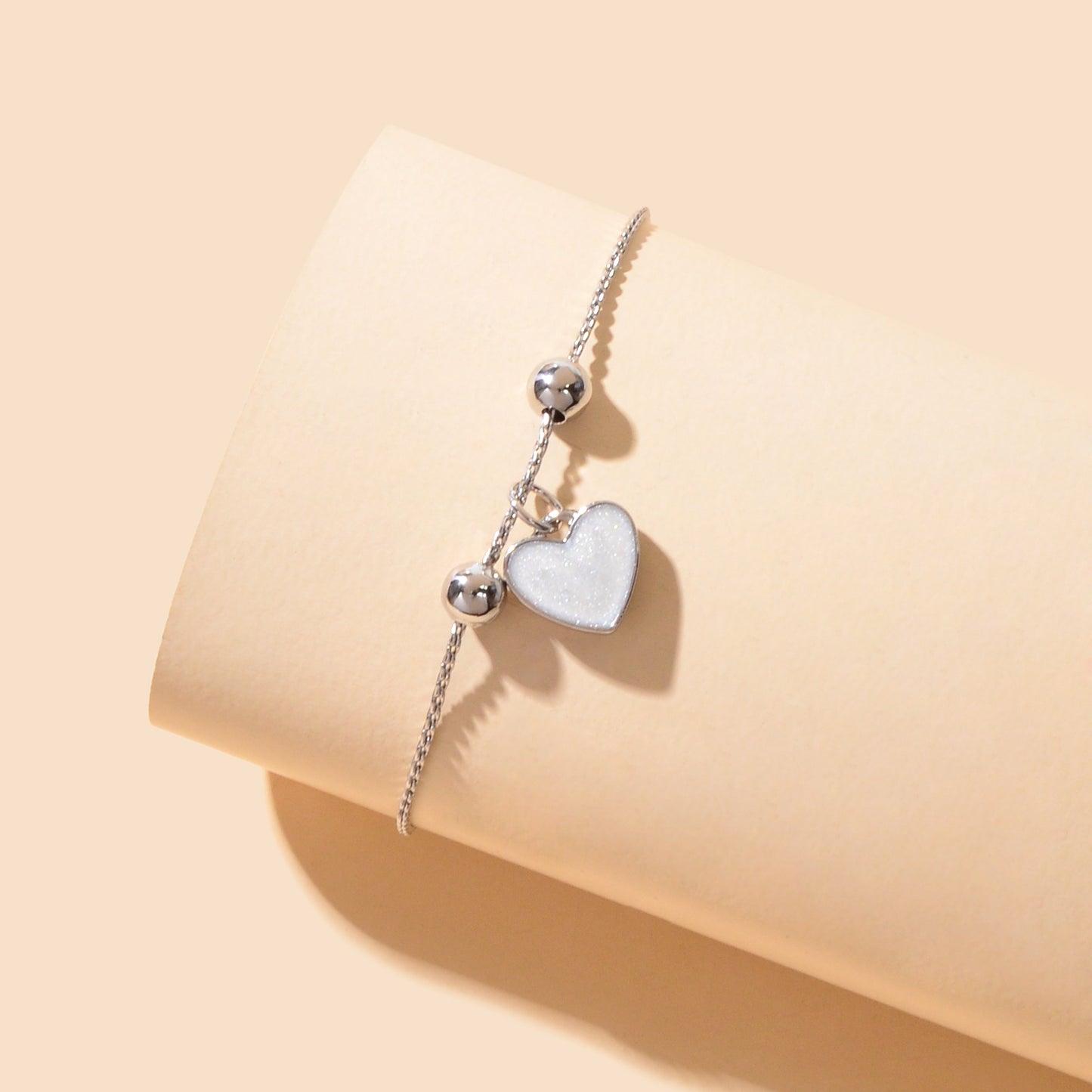White Enamel Love Heart Charm Bracelet Adjustable Modern Trendy New Jewellery