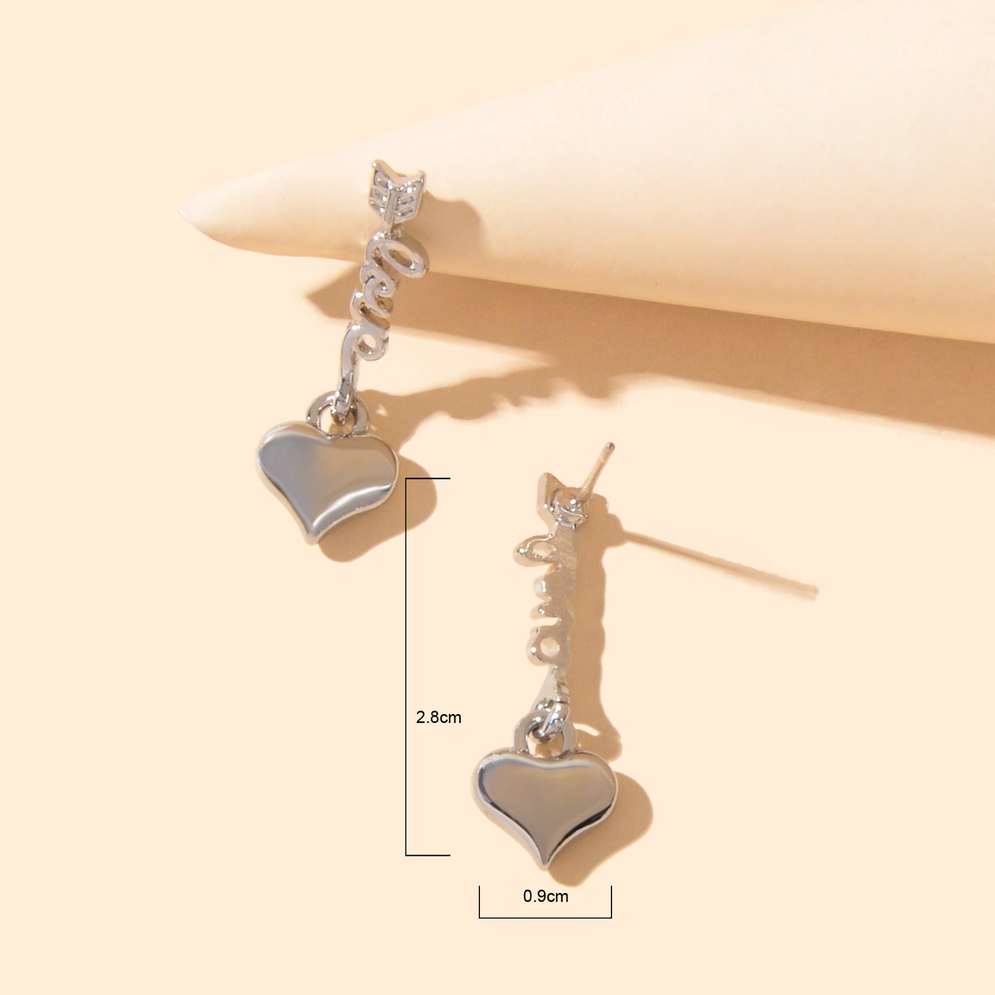 Valentine's Day Gift Jewelry Silvery Love Letter Arrow Heart Dangle Earrings