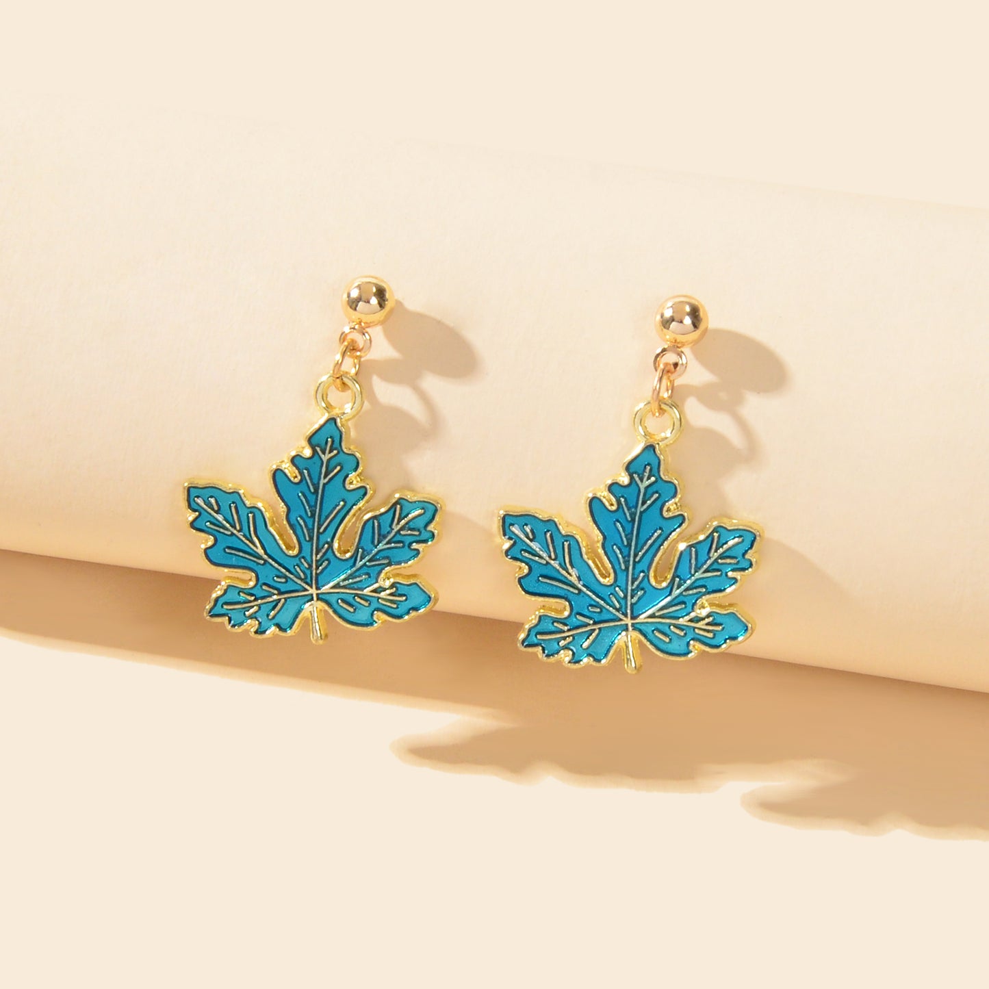 Chic Blue Enamel Leaf Hanging Earrings Novelty Plant Jewelry Ladies Unique Gifts