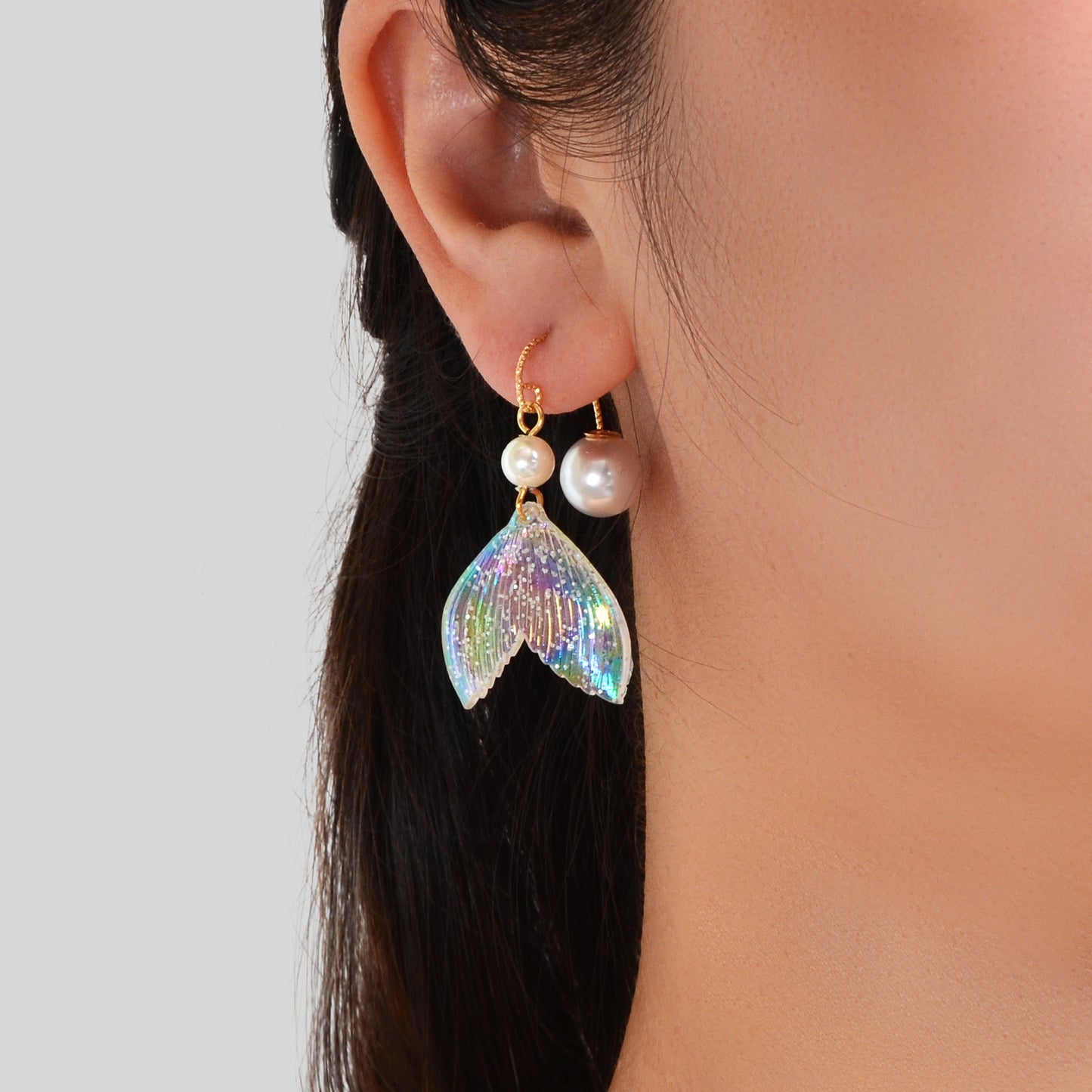 New Statement Pearl Decor Mermaid Tail Drop Earrings Shiny Women Teens Jewellery
