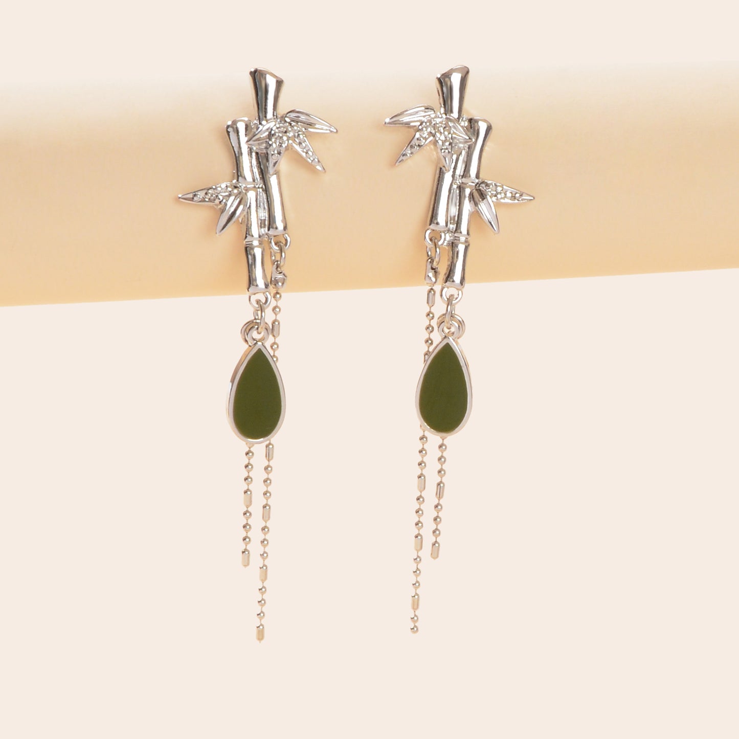 Chinese Style Bamboo Leaf Tassel Water Drop Dangle Earrings Elegant Delicate Party Jewelry