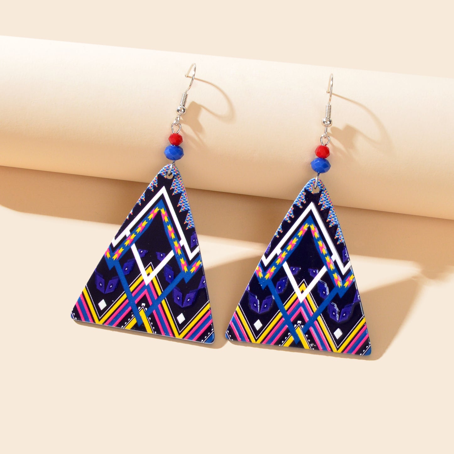 Bohemia Colorful Geometric Pattern Triangle Geometric Acrylic Dangle Earrings