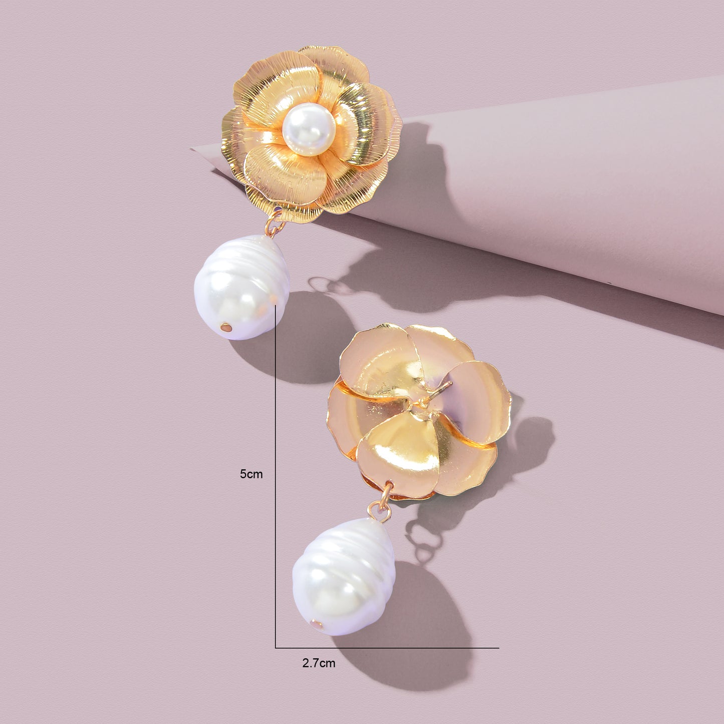 Vintage Luxury Golden Flower Imitation Pearl Waterdrop Pendant Earrings Party Wedding Jewelry