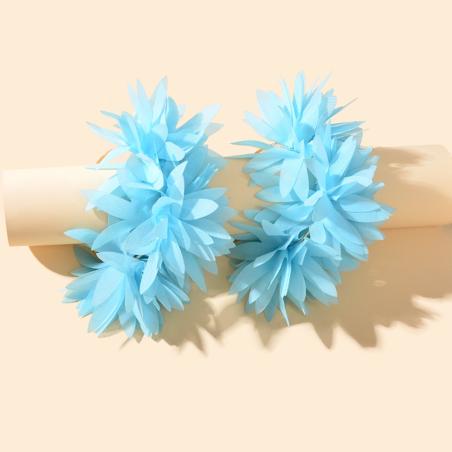Lace Fabric Flower Big Hoop Exaggerated Earrings Girl Holiday Bohemian Jewellery