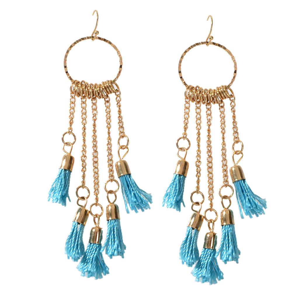 American Jewellery Ethnic Blue Tassel Long Gold Chain Dangle Bohemian Earrings