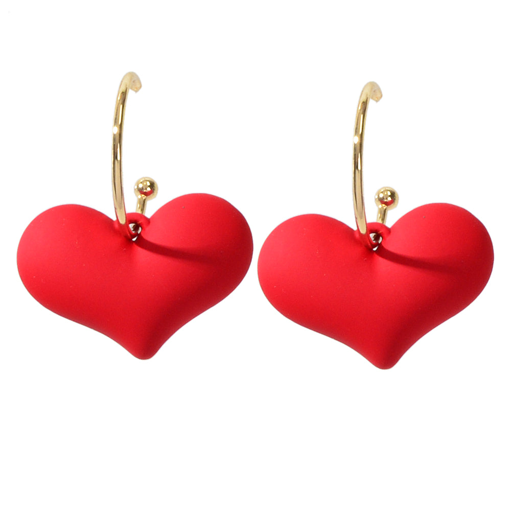Perfect Red Black Heart Charm Dangle Hoop Pierced Hypoallergenic Women Earrings
