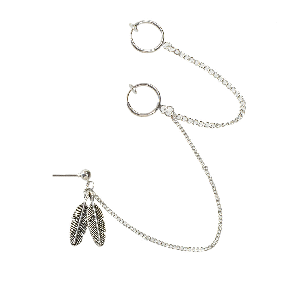 Cartilage Jewellery 1pc Tribal Antique Feather Long Chain Ear Cuff Stud Earrings