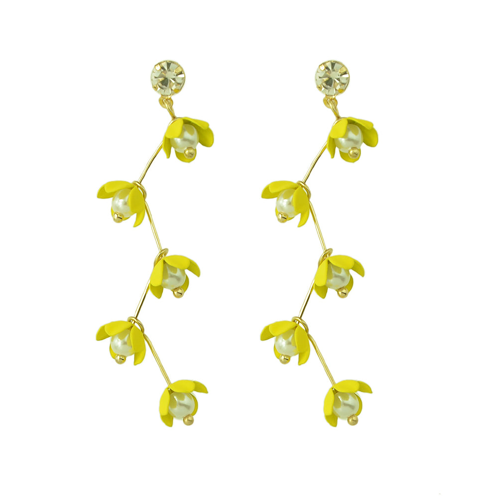 Exquisite Pearl Yellow Flower Dangle Pendant Earrings for Women Trendy Jewellery