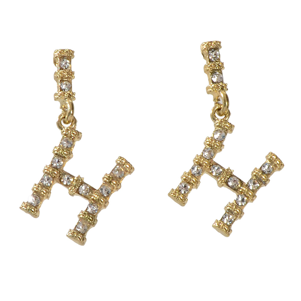 Textured Full Faux Cubic Zirconia Luxury Gold Letter Dangle Earrings for Women