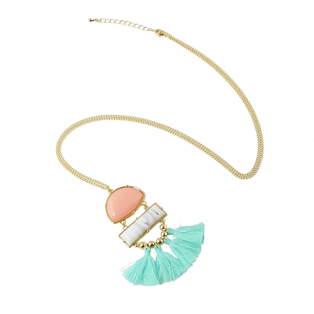 Ethnic Jewellery Bohemian Long Gold Chain Geometric Charm Tassel Fringe Necklace