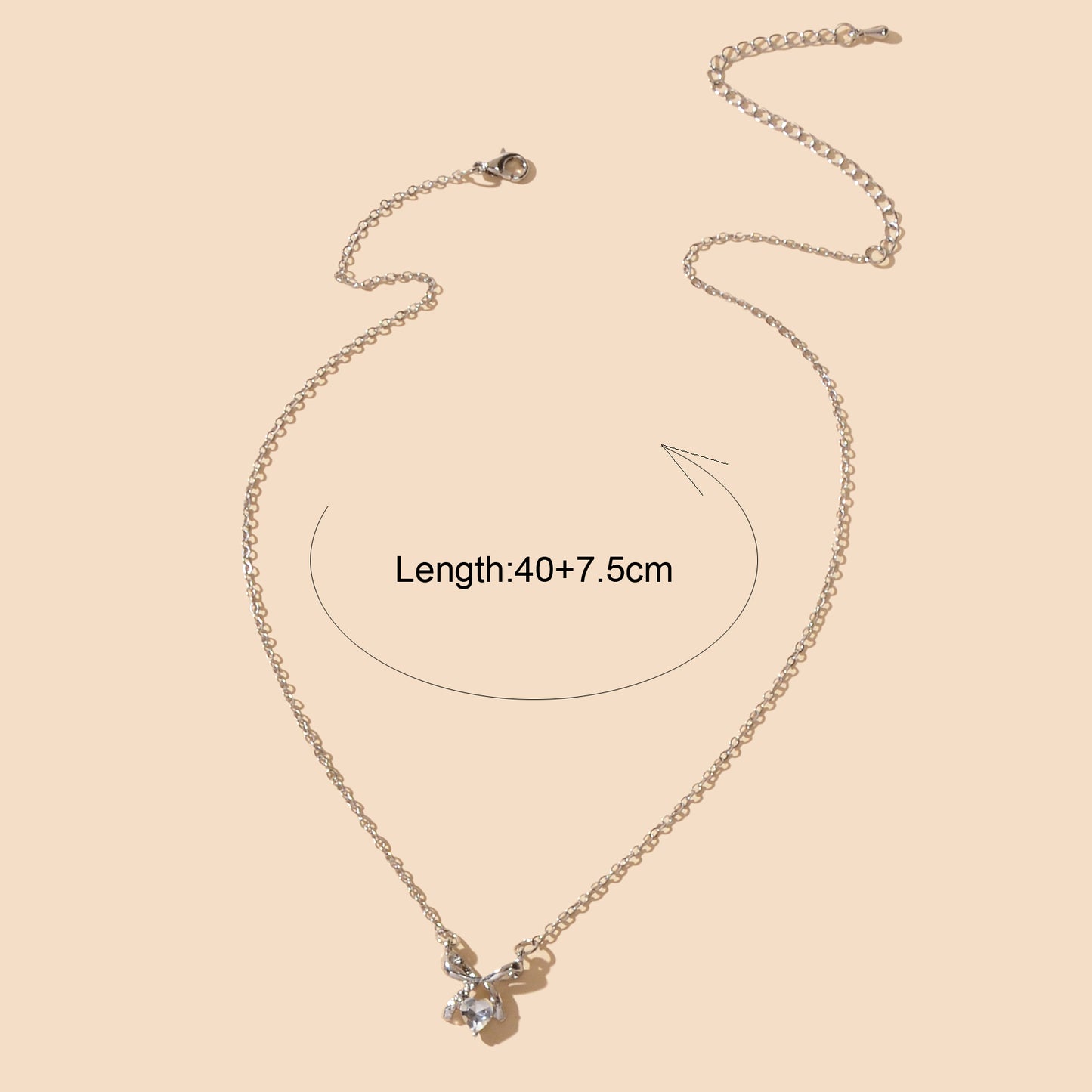 Wedding Bridal Jewelry Silver Bowknot Heart Rhinestone Charm Clavicle Necklace