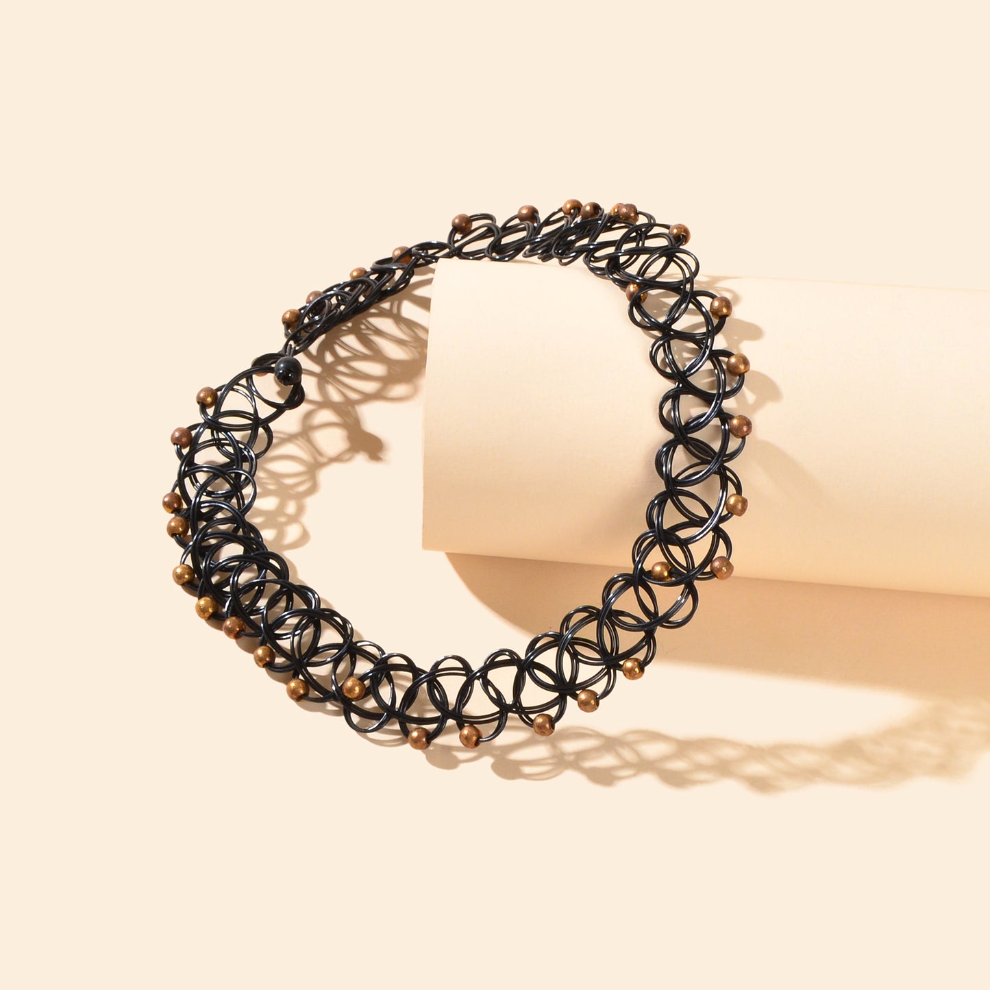 Trendy Accessories Golden Beads Decor Black Hollow Elastic Tattoo Choker Necklace