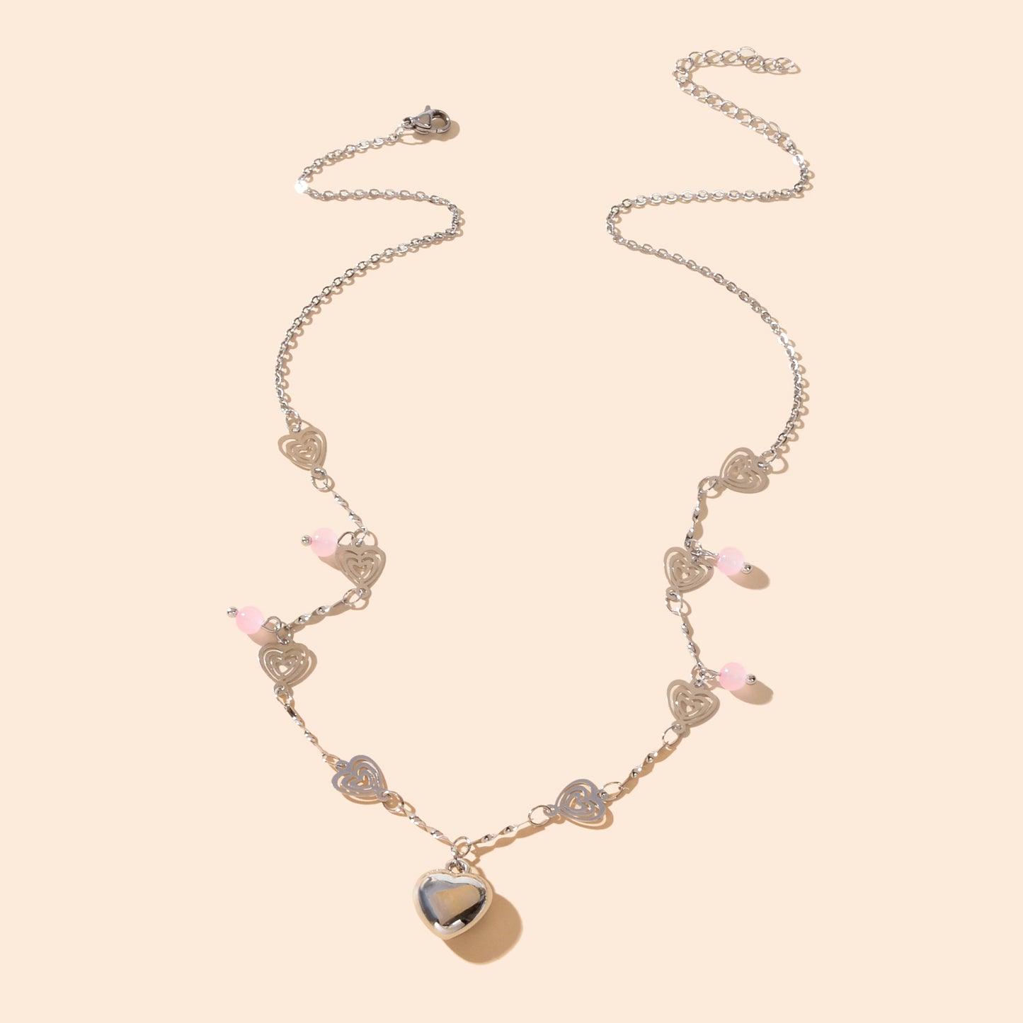 Dainty Party Gift Jewelry Silvery Chain Heart Pendant Necklace for Women Fashion Accessories