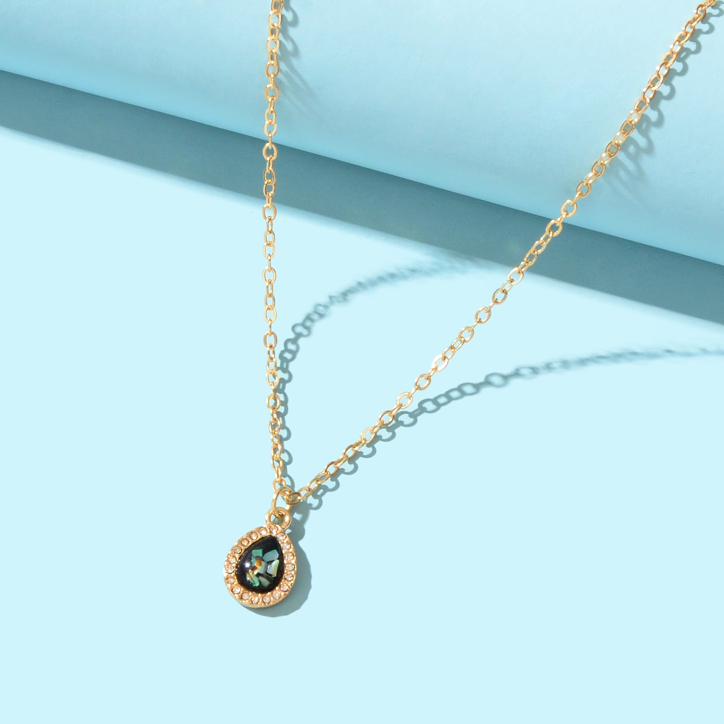 Delicate Golden Chain Rhinestone Decor Water Drop Pendant Necklace Elegant Anniversary Mother's Day Jewelry Gift