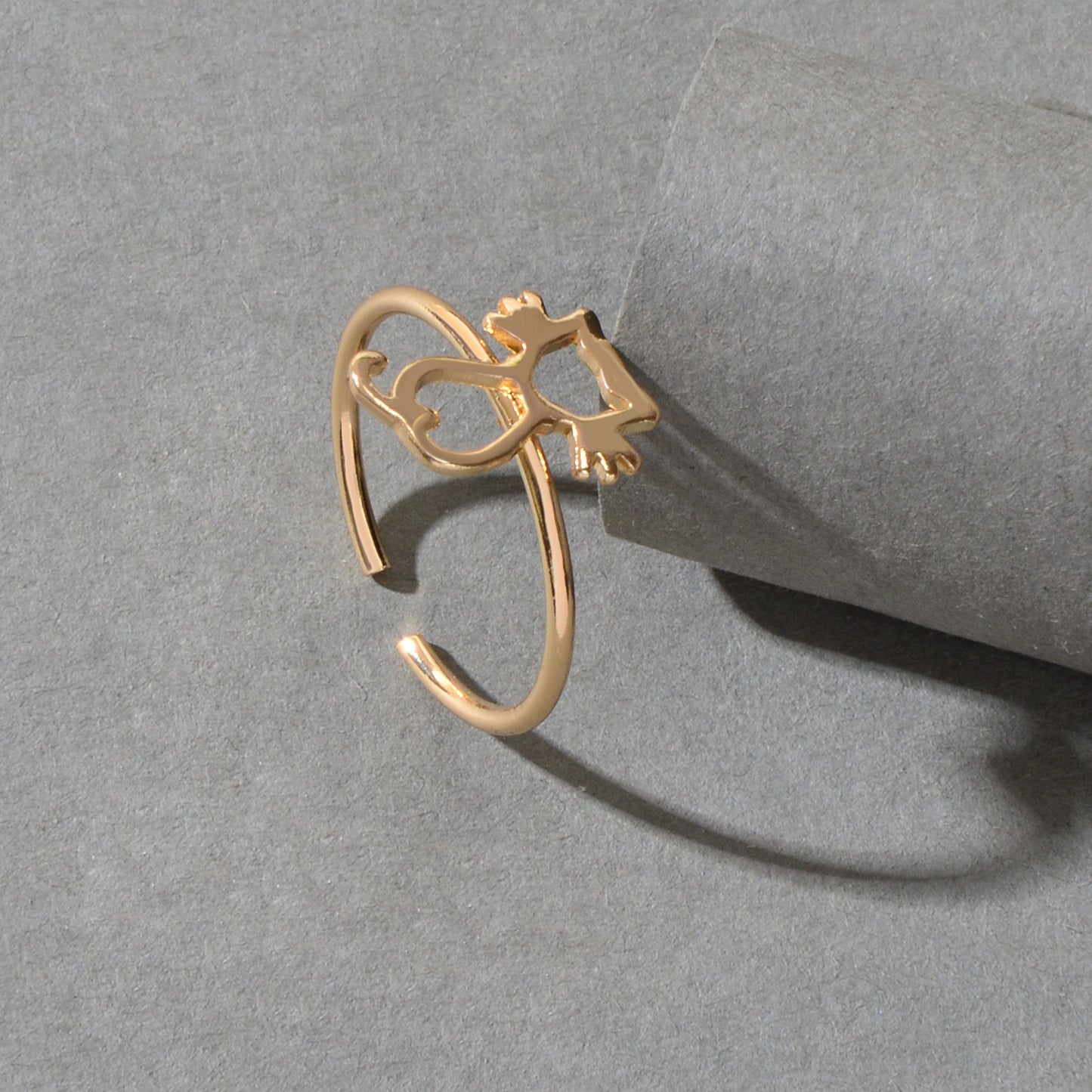 Cute Gold Plated Cat Finger Open Ring Minimalist Jewellery Dainty Gift for Women