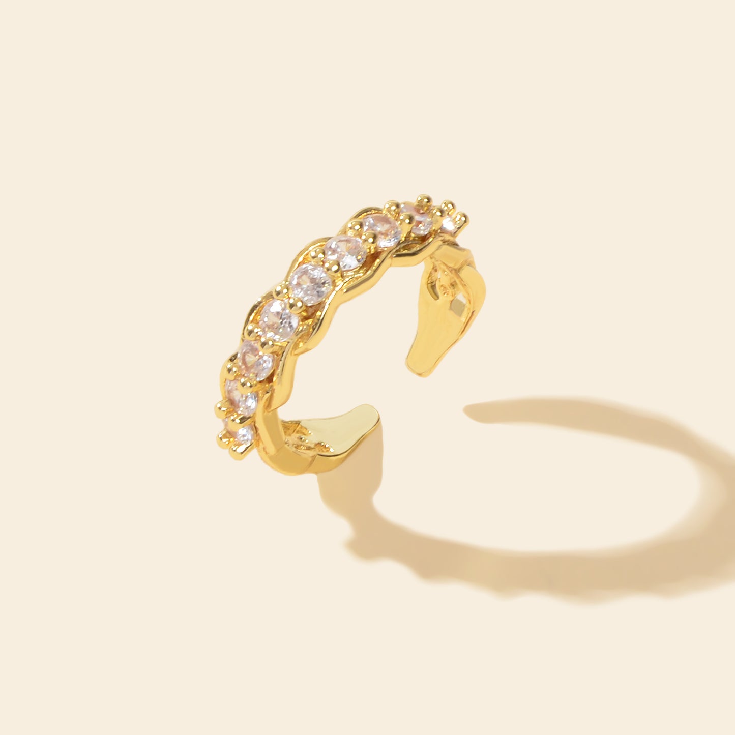 Anniversary Wedding Jewellery Gold Band Cubic Zirconia Open Cuff Finger Ring