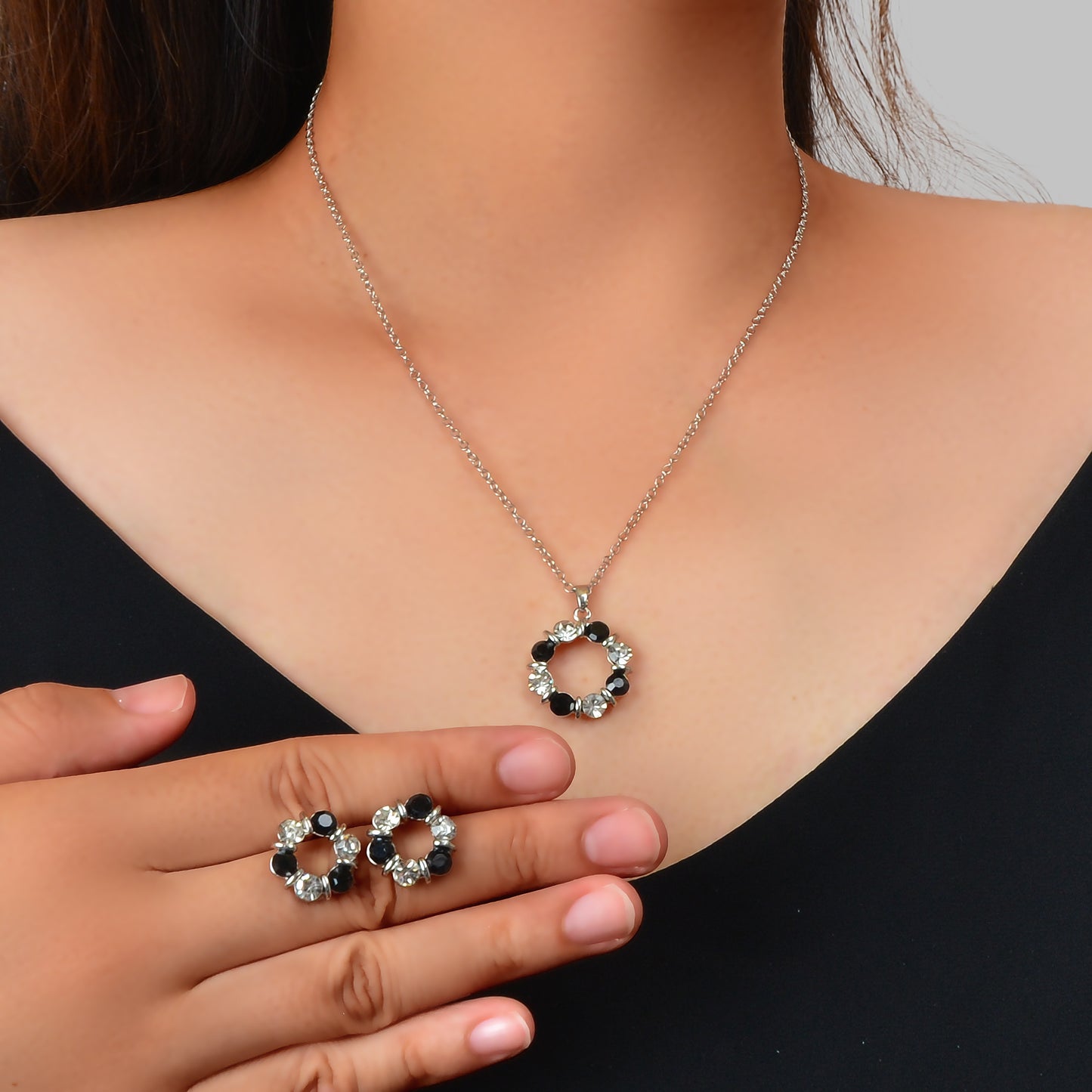Multicolour Rainbow Round Charm Necklace Stud Earrings Girls Dainty Jewelry Set