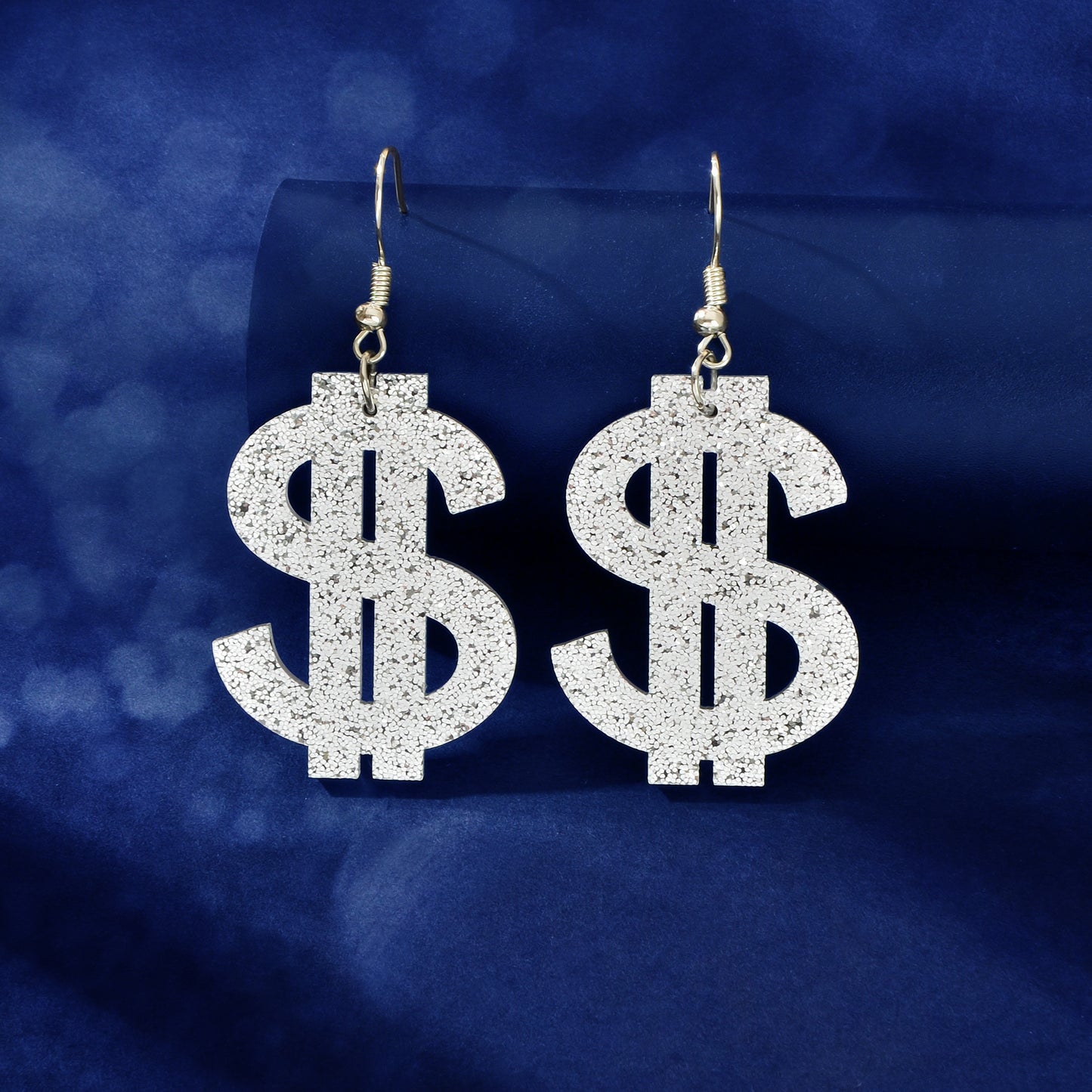 Creative Sequin Decor Silvery Acrylic Dollar Sign Dangle Earrings Women Social Gatherings Party Jewelry