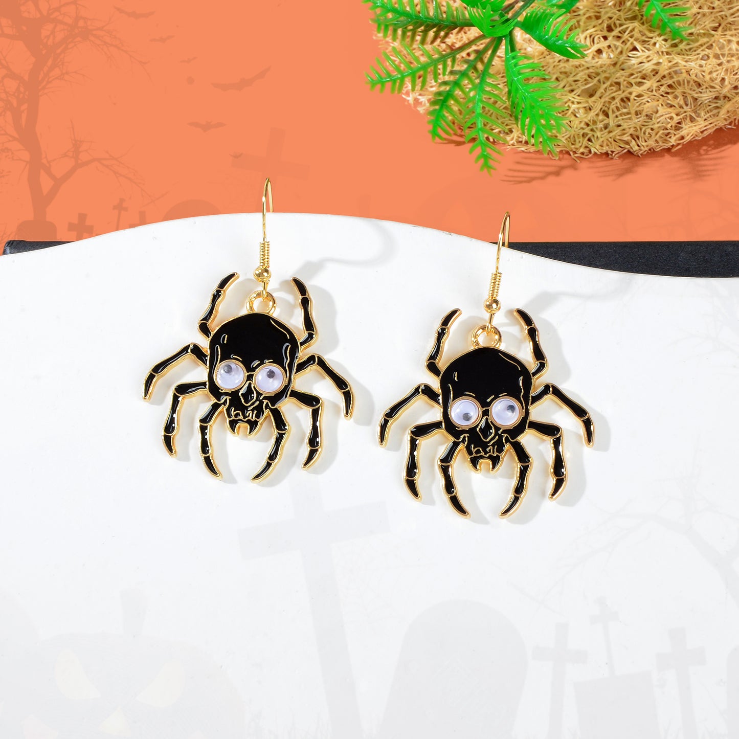 Punk Rock Style Black Skull Spider Dangle Earrings for Women Street Jewelry
