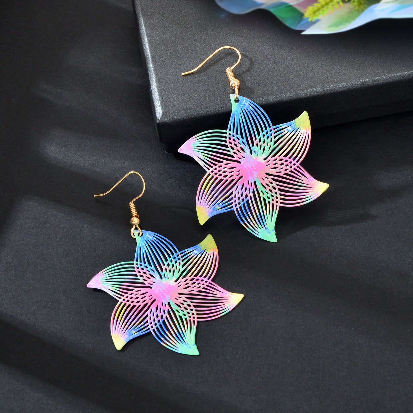 Y2k Jewelry Colorful Hollow Flower Metal Dangle Earrings Party Daily Vacation Jewelry Rave Accessories