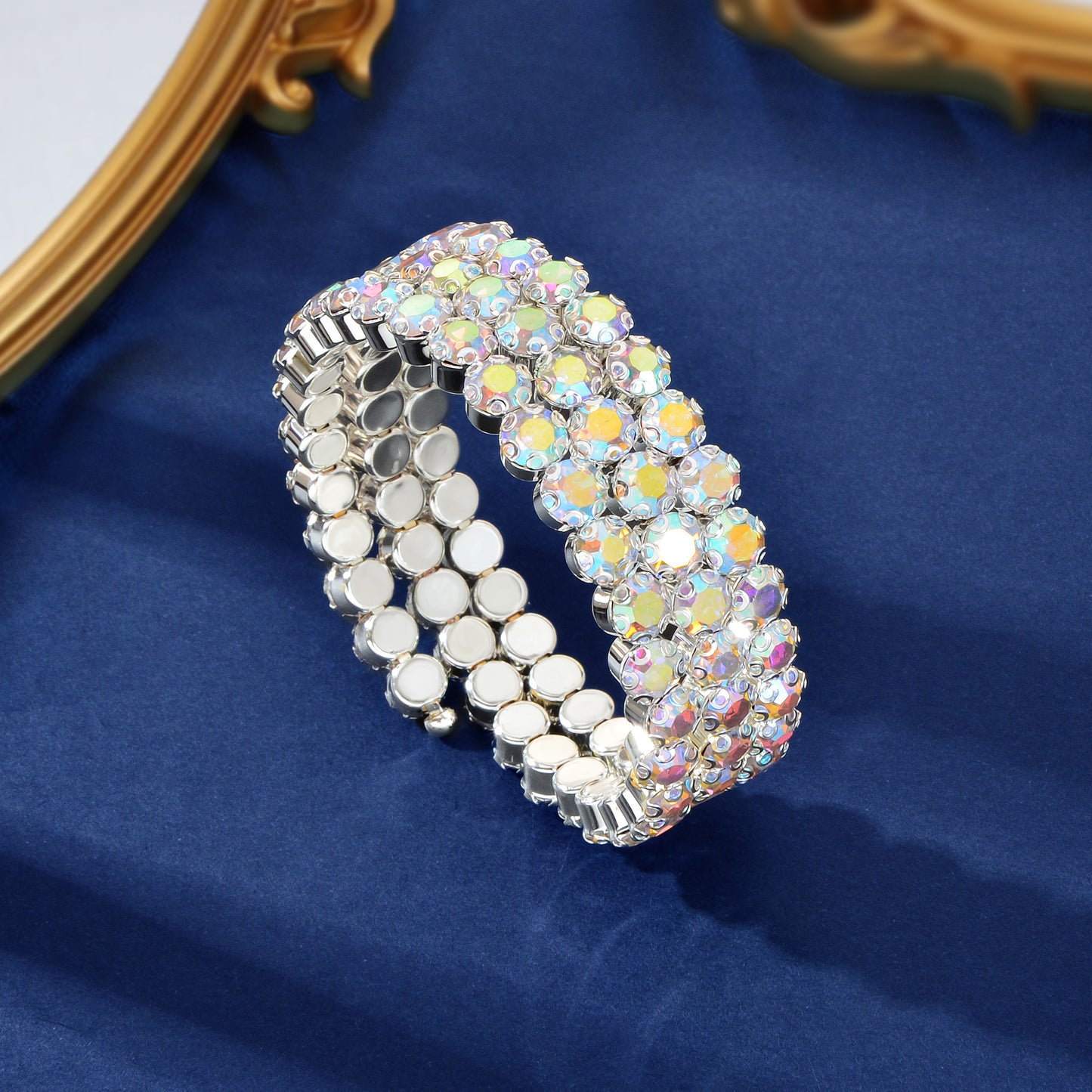 Luxurious Sparkling Zircon Decor Silver Layered Bracelets Bangle Wedding Jewelry