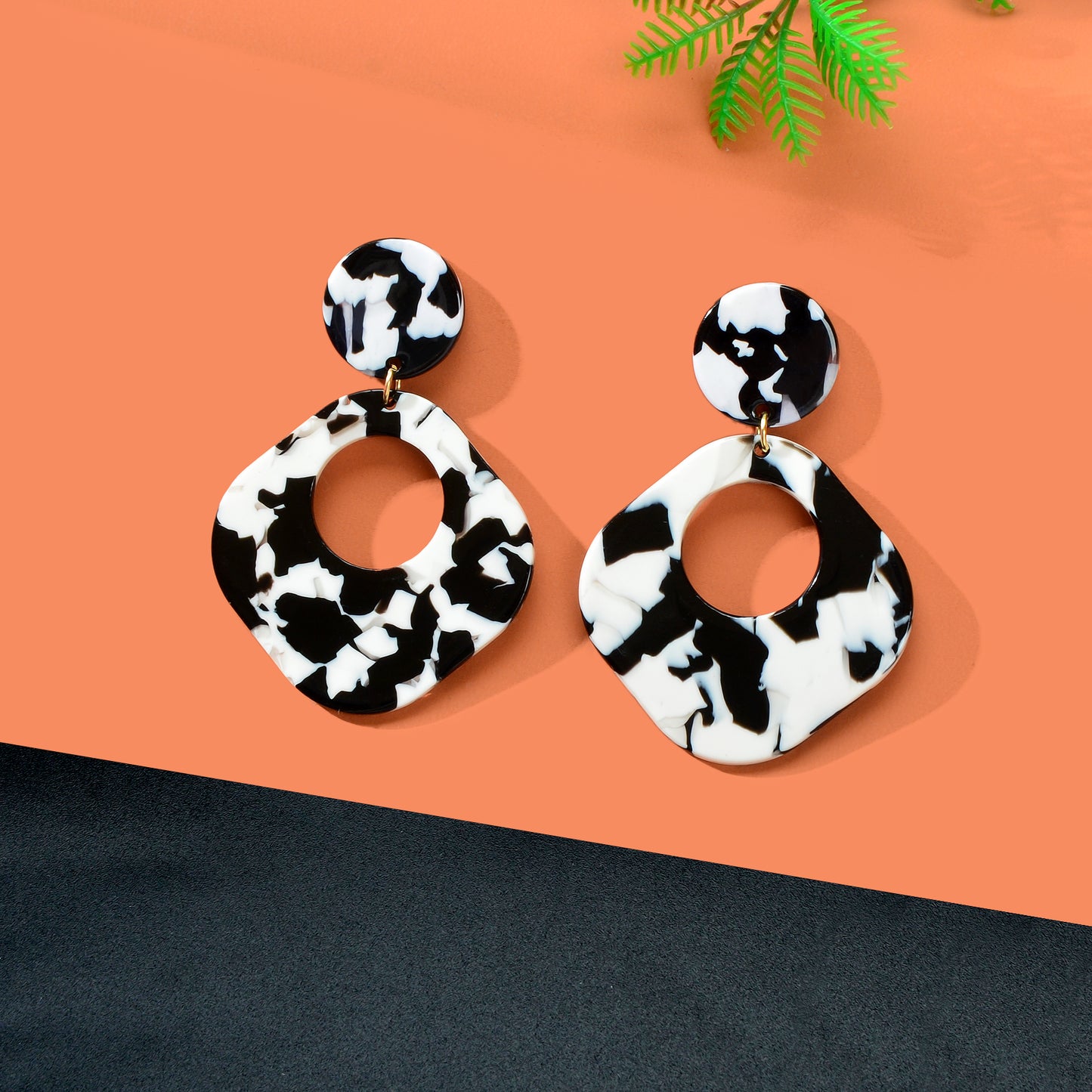 Retro White Black Acrylic Tortoise Resin Round Square Dangle Earrings Daily Officework Party Jewelry