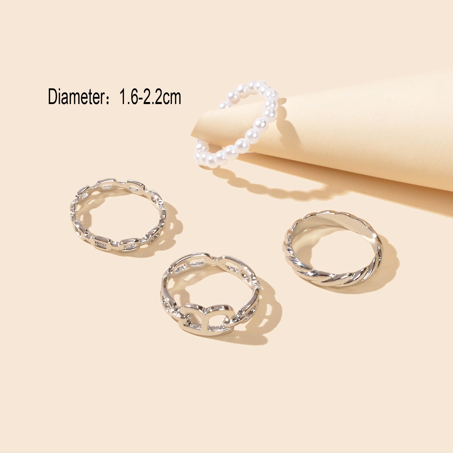 Multiple 4 pcs Elastic Pearl Silver Metal Knuckle Letter Midi Finger Rings Set
