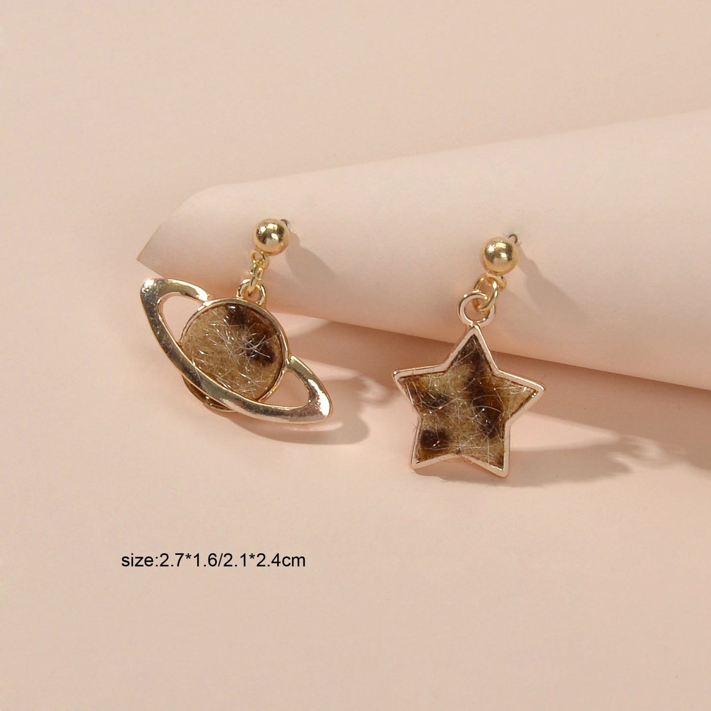 Asymmetric Jewellery Leopard Pattern Star Planet Dangle Earrings Accessories