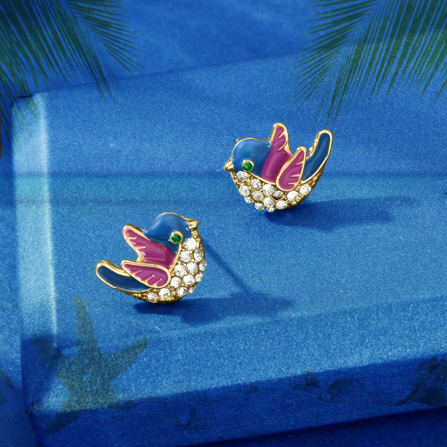 Small Rhinestone Purple Blue Enamel Love Birds Stud Earrings Funny Party Gifts