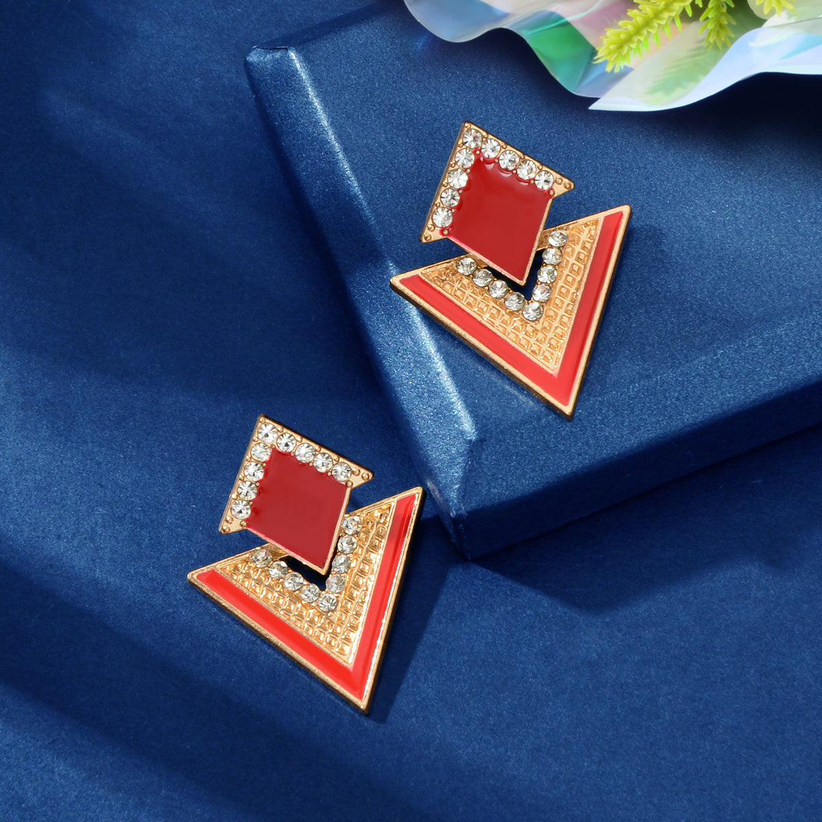 Costume Jewellery Rhinestone Enamel Triangle Geometric Stud Bridal Earrings Gift