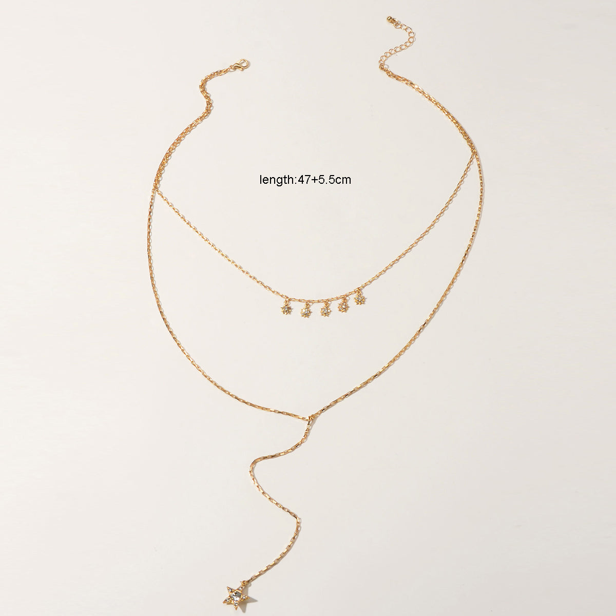 Trendy Jewellery Rhinestone Double layer Gold Chain Star Charm Y shape Necklace