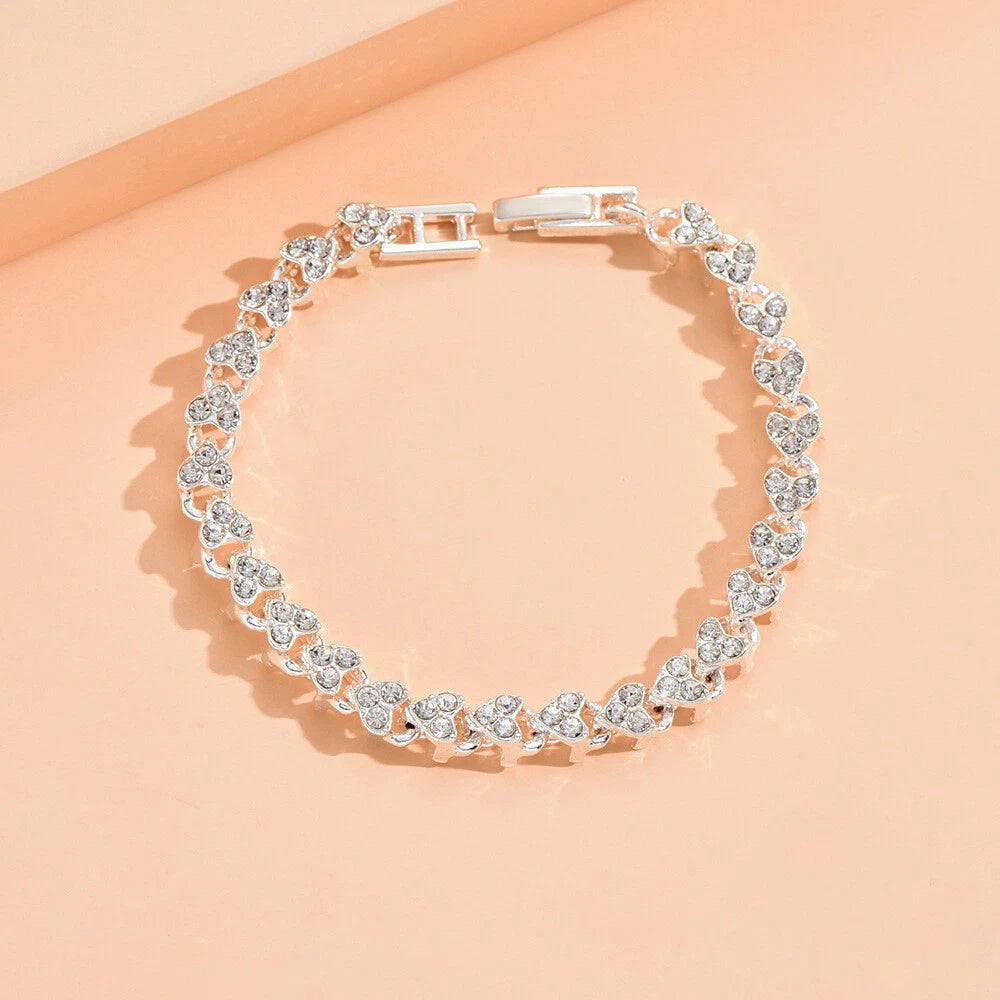 Feelontop Heart Jewellery Silver Chain Cubic Zirconia Tennis Collection Bracelet