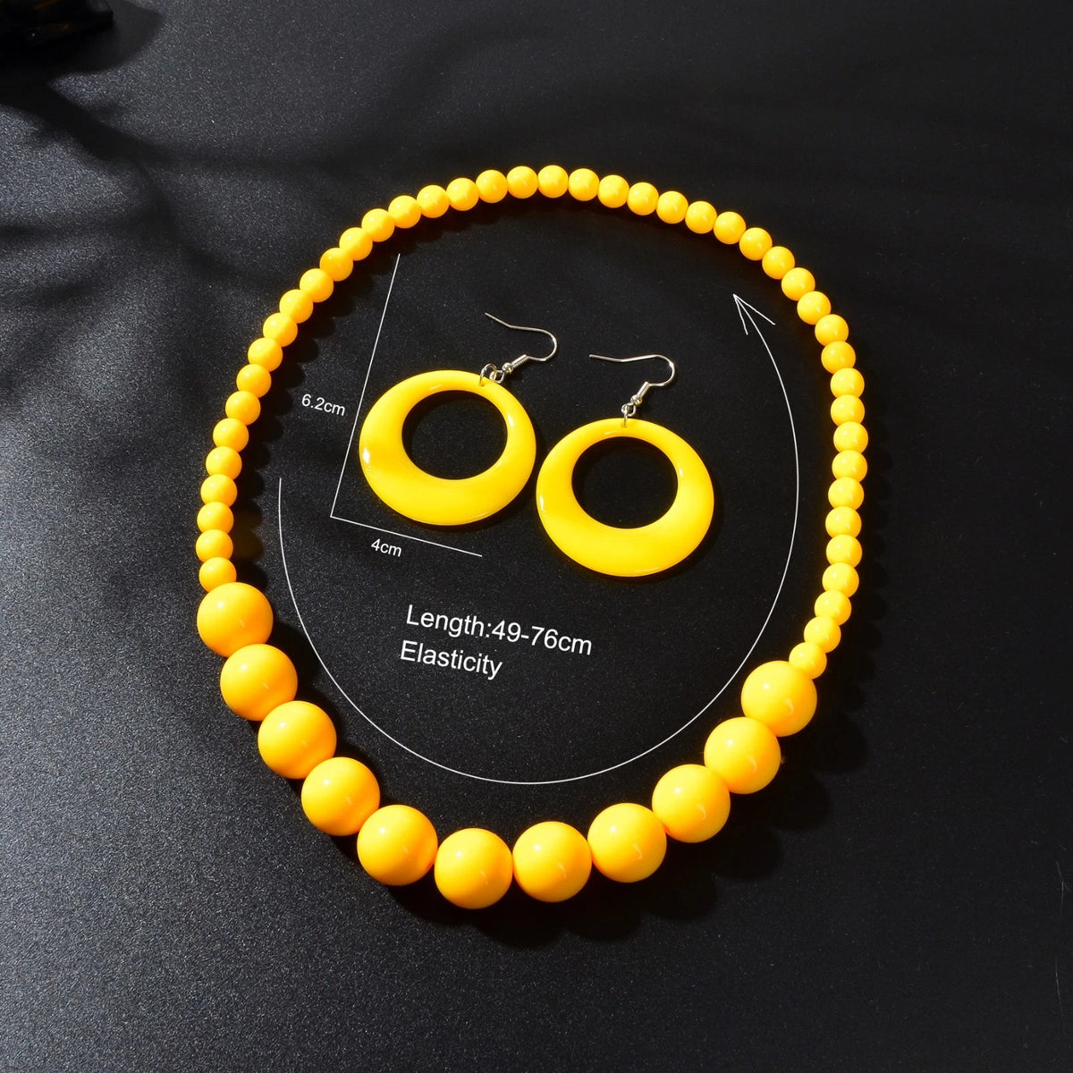 Chunky Hotpink Yellow Beaded Necklace Big Hollow Round Geometric Earrings Statement Set