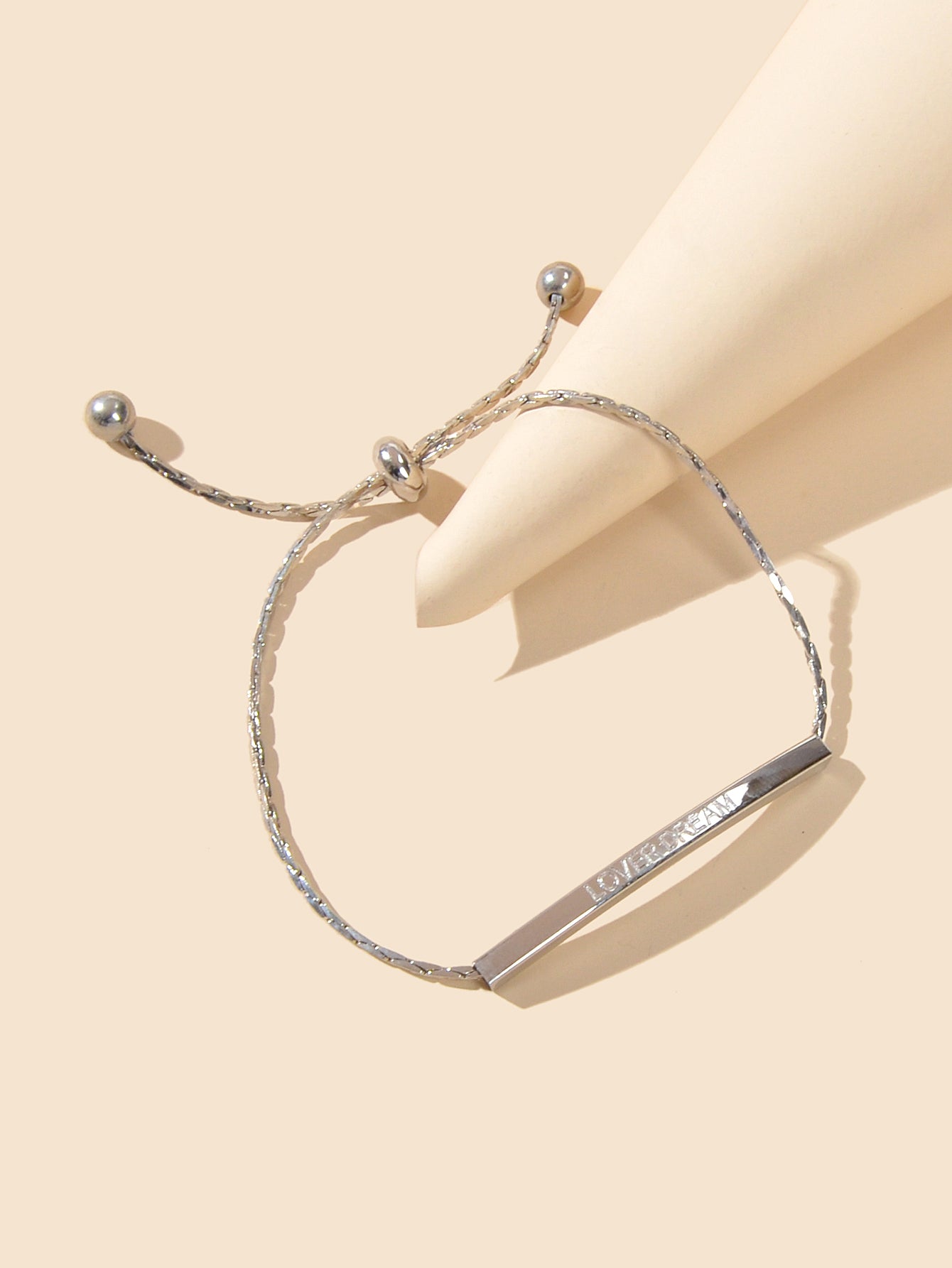 Letter Engraved Adjustable Bar and Ball Beaded Slide Strand Lover Dream Bracelet