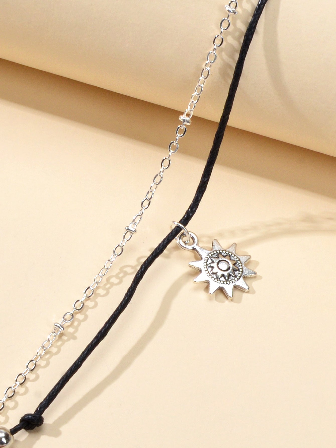 Black Cord Silver Chain Double layer Sunflower Charm String Anklet Bracelet Gift