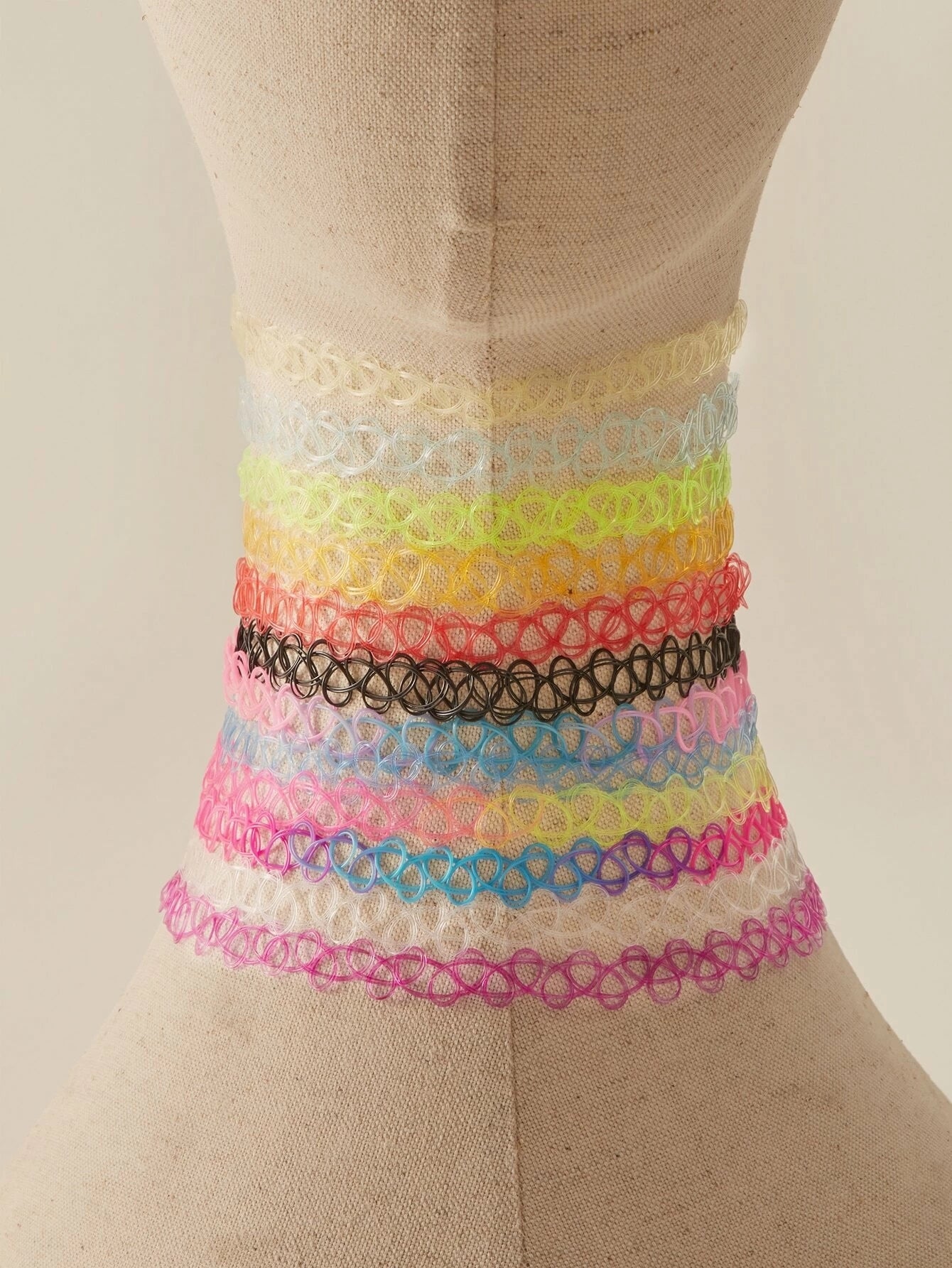 Multicolor 12pcs Set Elastic Boho 90s Tattoo Choker Retro Hippy Stretch Necklace