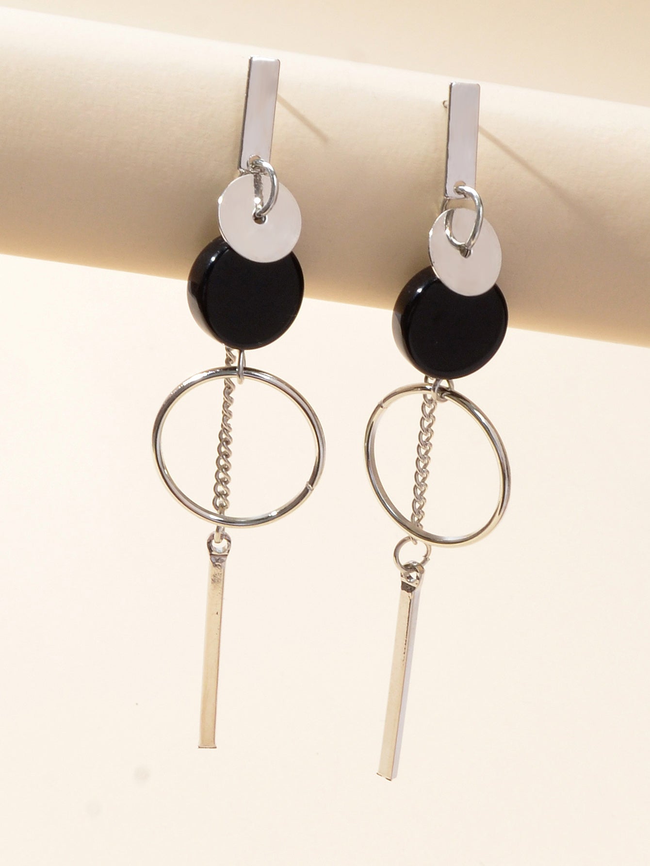 Gold Silver Round Circle Bar Geometric Drop Stud Tassel Earrings Accessories