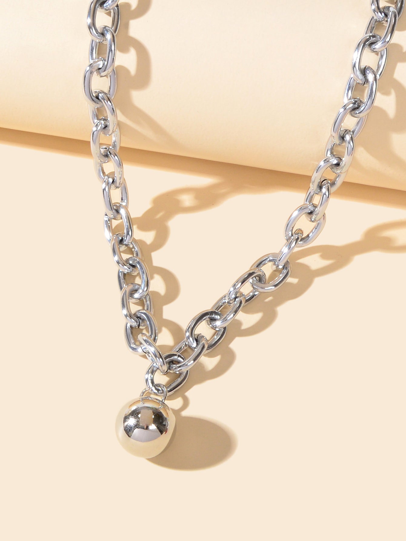 Silver Colour Chunky Chain Round Charm Necklace Grunge Women Clavicle Jewellery