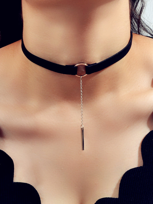 Gothic Punk 90s Black Leather Choker Bar Tattoo Choker Necklace Grunge Collar