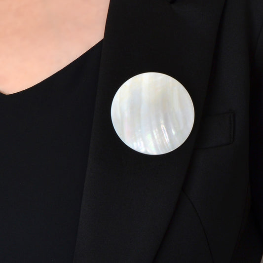 Boho Chic White Shell Round Brooch Scarf Lapel Pin Safety Pin Holiday Accessory