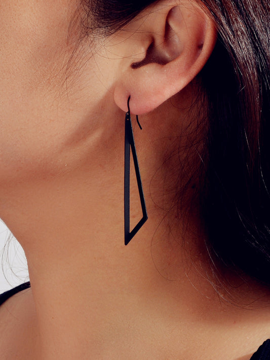 Goth Hip Hop Black Metal Geometric Triangle Dangle Statement Earrings for Women
