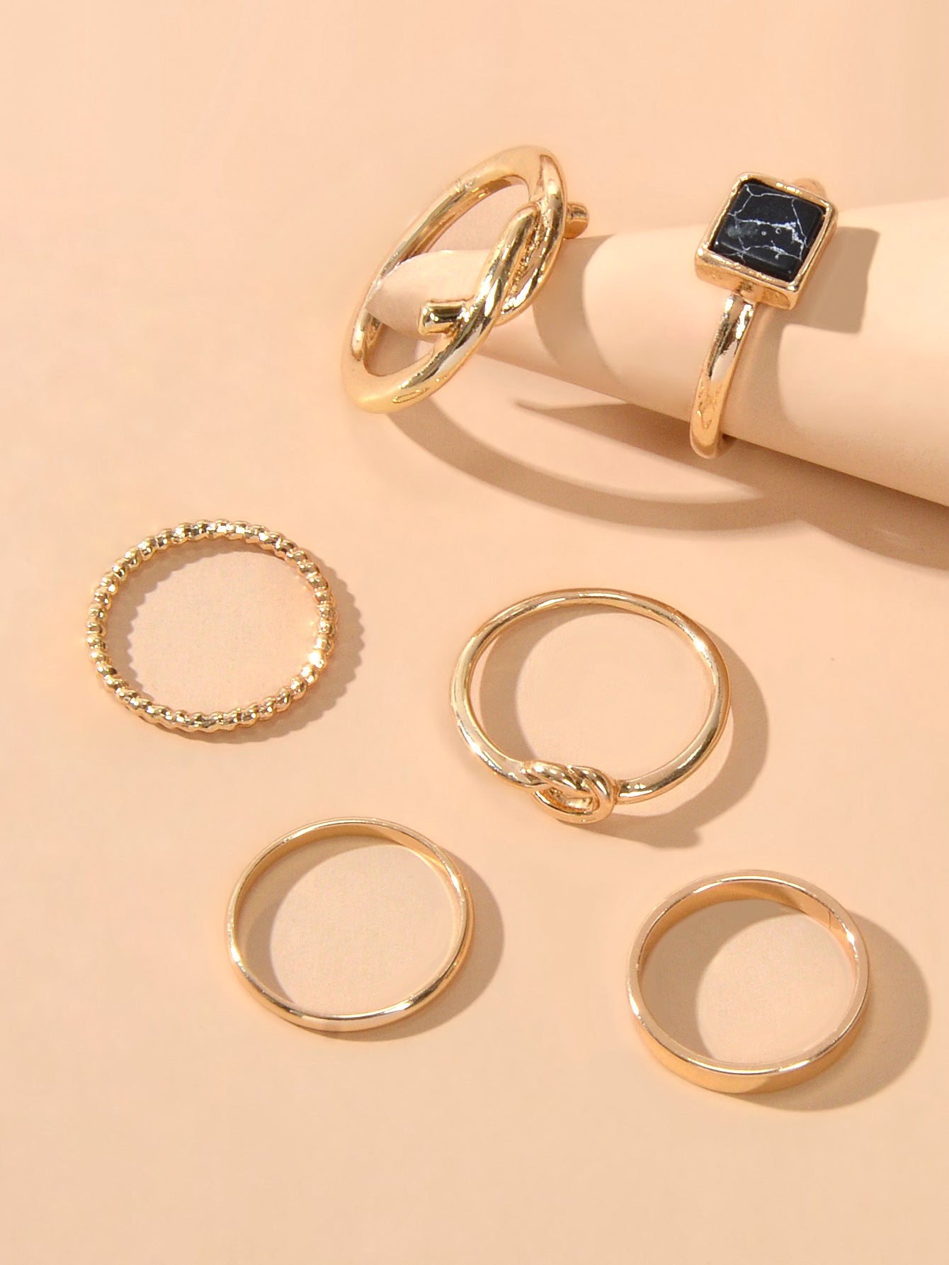 6 pcs Fashion Jewellery Black Stone Decor Gold Silver Midi Finger Knuckle Rings