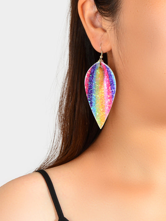 Cute Funny Shining Sequins Multi-colored Pu Leather Water Drop Dangle Earrings