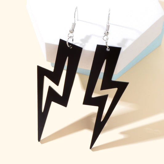 Black Red Pendant Retro Acrylic Dangle Lightning Earrings for Women 80's Party