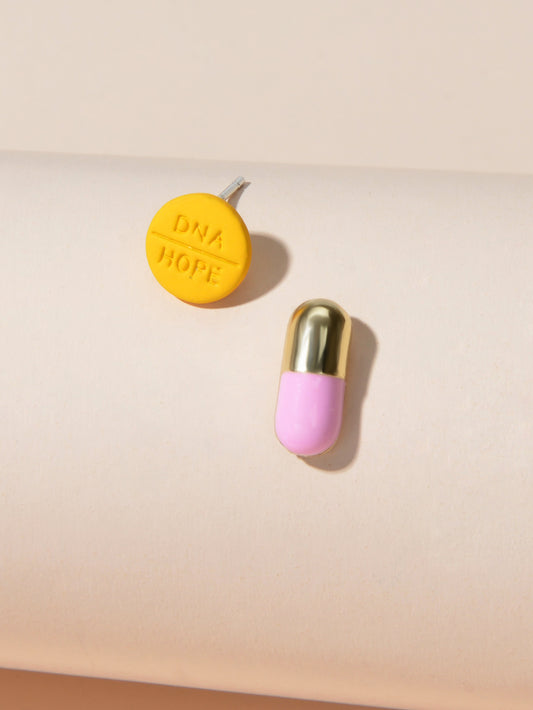 Asymmetric Orange Pill Pink Enamel Capsule Stud Earrings Dainty Women Girls Gift