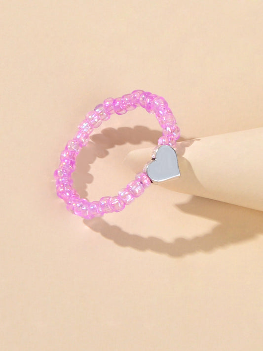 Wedding Band Comfort Heart White Purple Elastic Beads Engagement Finger Ring