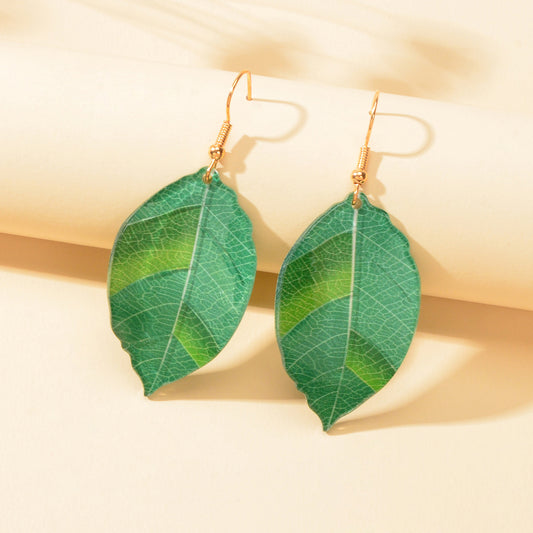 Acrylic Drop Dangle Green Leaf Lightweight Resin Earrings Women Costume Jewelry